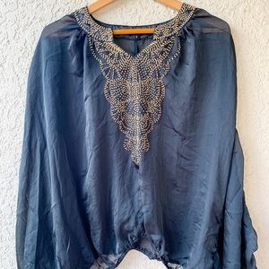 SHEER Black Beaded Pillowcase Style Top